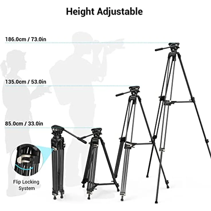 SmallRig 3751 Heavy Duty Fluidkopf Stativ AD-01, belastbar bis 8 kg, höhenverstellbar von 85-186 cm, Aluminiumlegierung – Bild 4