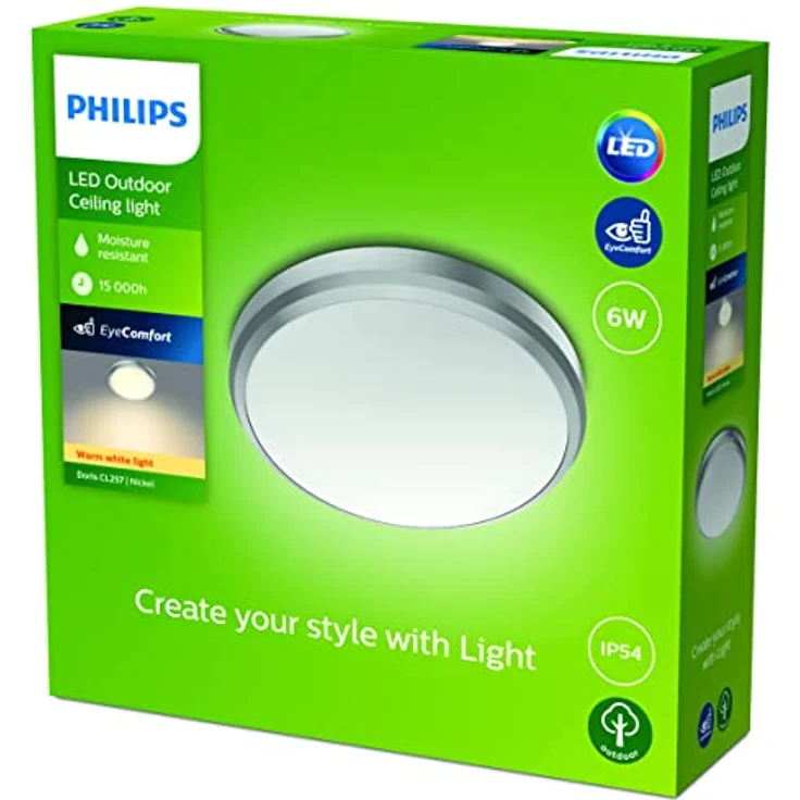 Philips my Garden LED Doris Deckenleuchte Doris, 6W, warmweißes Licht 2700K, IP54 Schutzklasse, Nickel - Preisvergleich – Bild 5