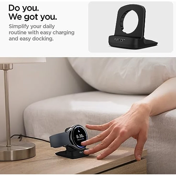 Spigen S353 Smartwatch Ladestation Ständer Dockingstation Kompatibel mit Galaxy Watch 6 Classic / 6/5 Pro / 5 - Schwarz – Bild 3