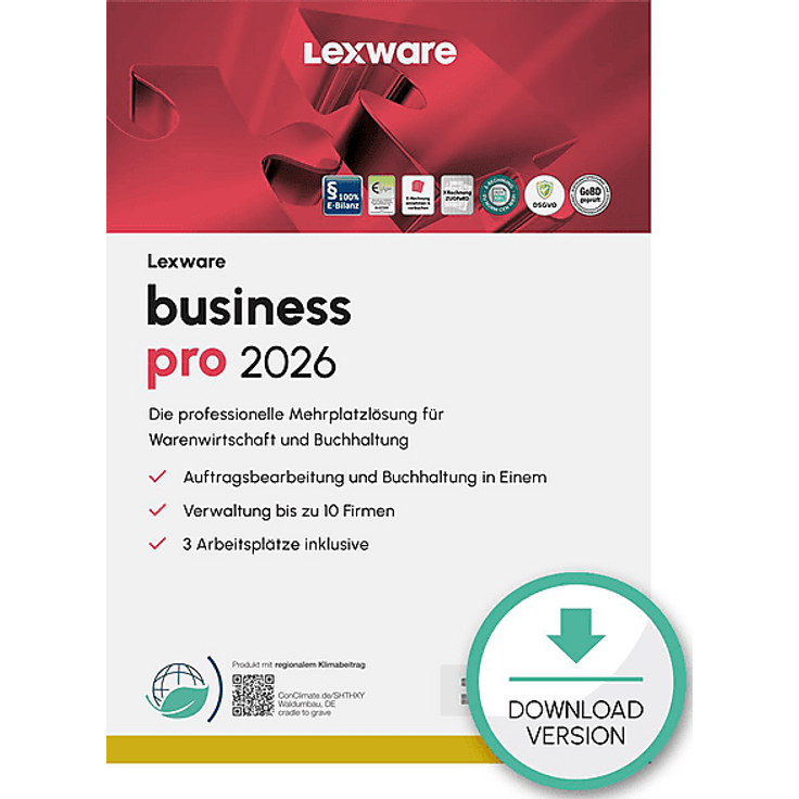 LEXWARE BUSINESS PRO 2026, Steuersoftware für Rechnungen, Angebote, Lager- und Bestellwesen, 365-Tage Lizenz für PC