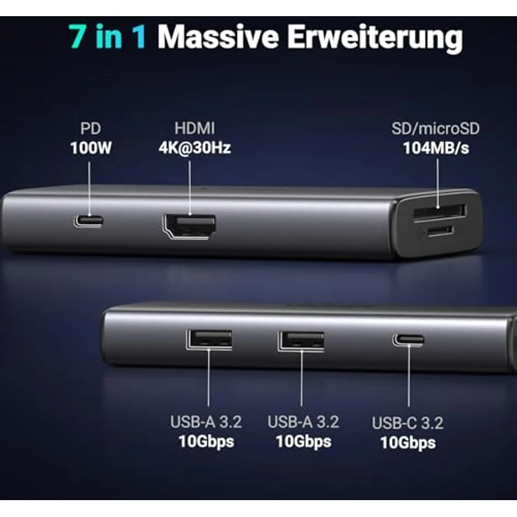 UGREEN Revodok Pro 107 USB C Docking Station 10Gbps USB-C & USB-A Ports USB 3.2 gen 2, 4K HMDI, PD100W, SD/TF USB C Hub - Kompatibel mit iPhone 15, MacBook, iPad, Surface, Steam Deck, Galaxy S24 usw. – Bild 2