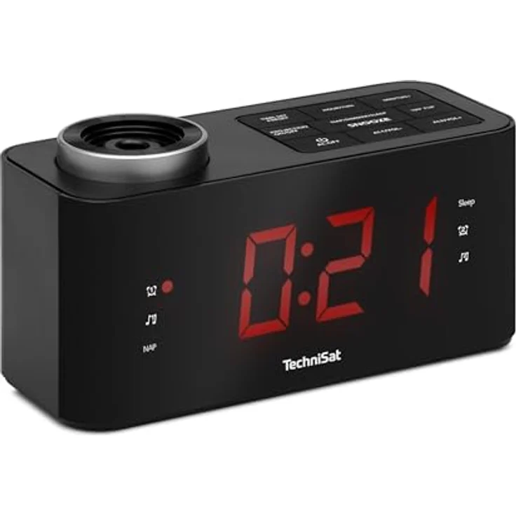 TechniSat DIGICLOCK 3 – UKW Projektionswecker für Schlafzimmer (180° Projektor, Zwei Weckzeiten, Schlummerfunktion, einstellbares LCD-Display, Batterie Backup) in Schwarz – Bild 1