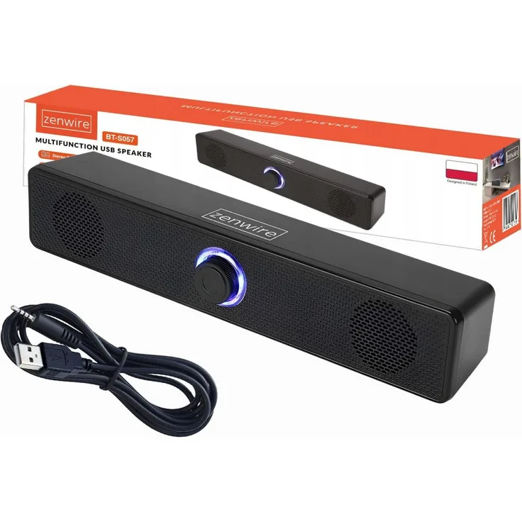 ZENWIRE Mini-Soundbar BT-S057, Computerlautsprecher 2.0 USB mit LED, Schwarz, 18 W