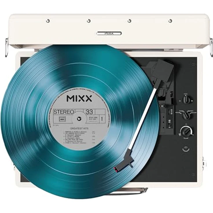 Mixx Revival 55, Stereo-Vinyl-Plattenspieler mit Bluetooth-Funktion und integrierten Lautsprechern, Retro Vintage-Design, Creme – Bild 2