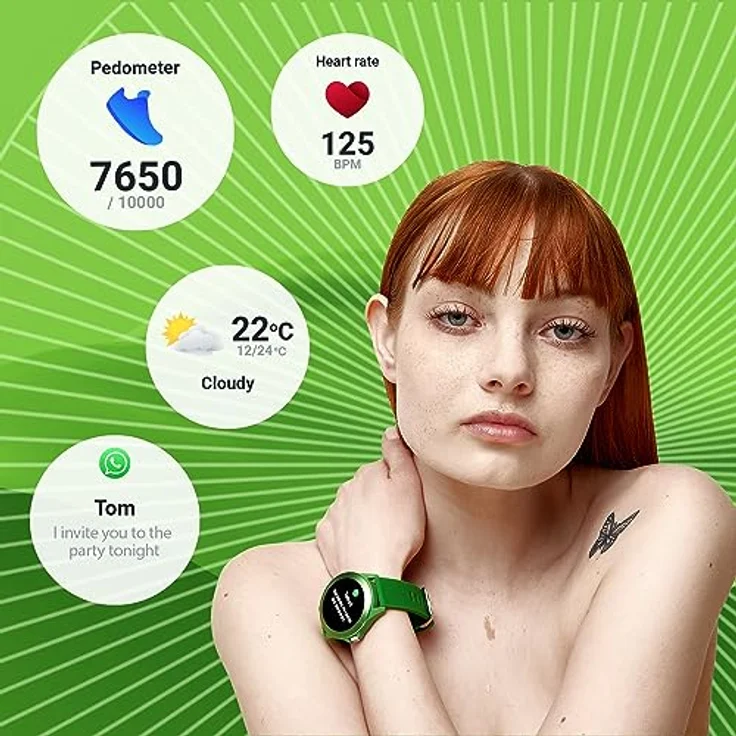 FOREVER Colorum CW-300 Smartwatch Tracker Wasserdicht IP68 Multi-Sport-Funktion Armband Uhr Bluetooth, Benachrichtigungen aus der App, Musiksteuerung für Android iOS Grün – Bild 6