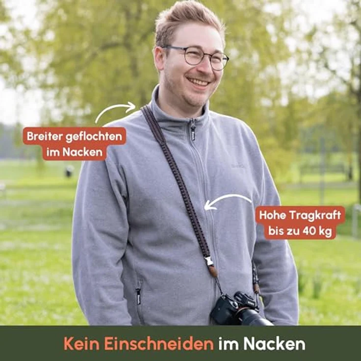 C-Rope Kameragurt THE TRAVELER handgeflochten aus Paracord, Schultergurt mit Schnellverschluss, 140cm, Braun – Bild 2