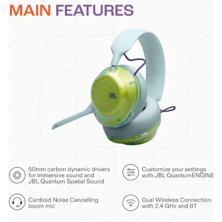 JBL QUANTUM 520, Over-ear Gaming-Headset mit Bluetooth, 50-mm-Treibern, abnehmbaren Kardioid-Mikrofon und bis zu 37 Stunden Akkulaufzeit, Coral – Bild 5