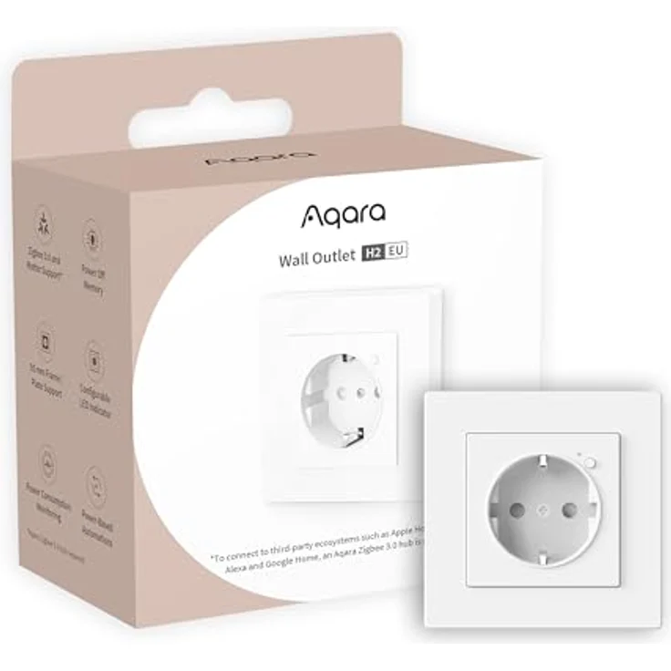 Aqara Wandsteckdose H2 EU mit Matter, Zigbee 3.0 HUB erfordert, 16A, Energieüberwachung und Stromschutz, mit Timer, Timer-Modus und Sprachsteuerung, HomeKit unterstützt, Alexa, Google Home und IFTTT, weiß – Bild 1