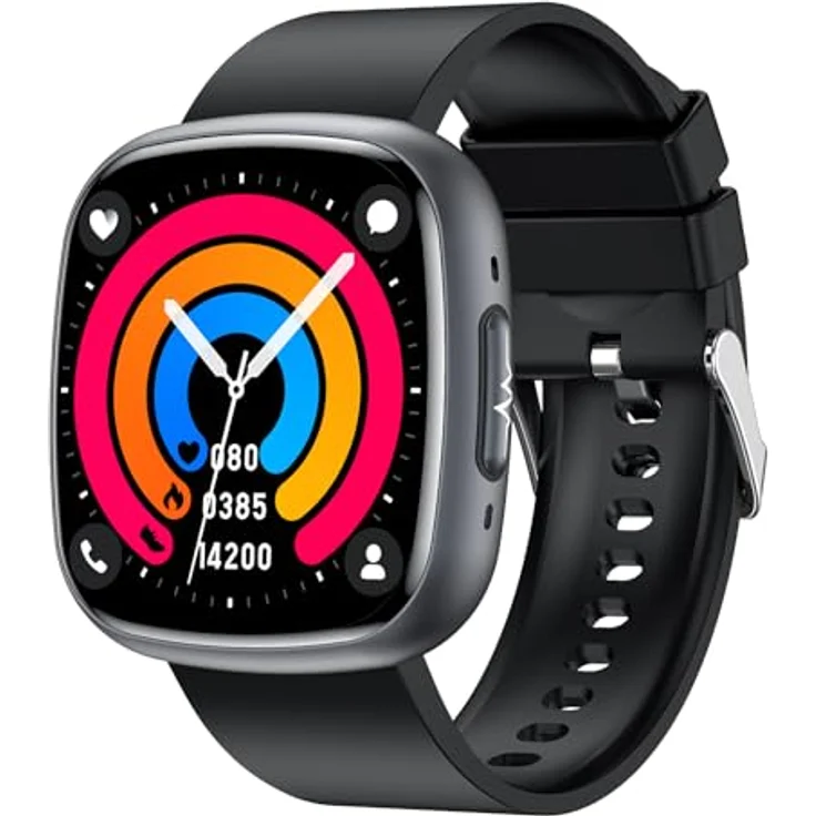 Knauermann NEO 2 (2025) - Gesundheitsuhr Smartwatch in Schwarz - EKG, HRV, Blutdruck, Schlafapnoe, Bluetooth, Silikonband – Bild 2