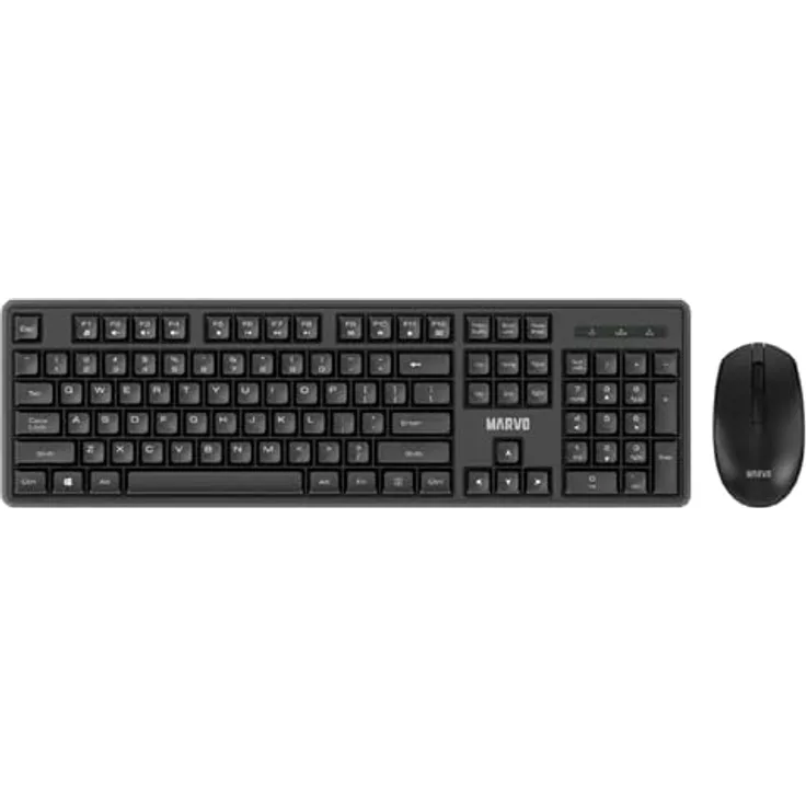 MARVO WS005-BK Kabelloses Tastatur und Maus Set, 2.4 GHz Verbindung, englisches QWERTY-Layout, Gaming & Büro, Membrantastatur, 1600 DPI Maus, Schwarz