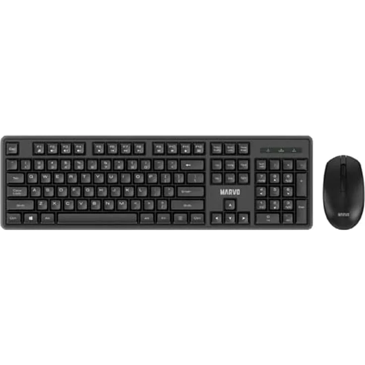 MARVO WS005-BK Kabelloses Tastatur und Maus Set, 2.4 GHz Verbindung, englisches QWERTY-Layout, Gaming & Büro, Membrantastatur, 1600 DPI Maus, Schwarz – Bild 1