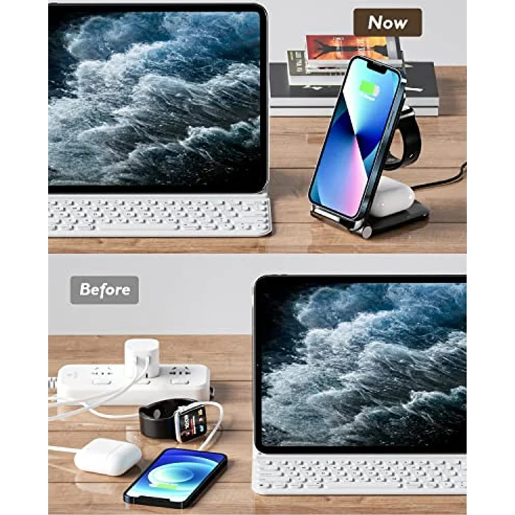 M2 TEC Wireless Charger 3-in-1, schnelles kabelloses Ladegerät mit 15W Schnellladung für Apple Watch und AirPods Pro, faltbares Design, Qi-zertifiziert – Bild 2