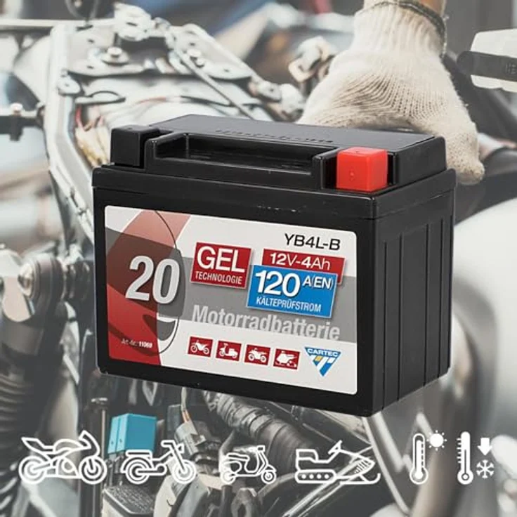 Cartec Gel Motorradbatterie YB4L-B, 4Ah 120A, wartungsfrei und auslaufsicher mit hoher Startkraft – Bild 7
