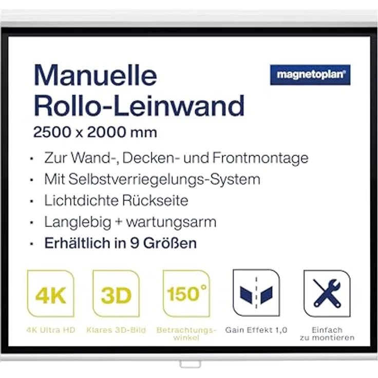 magnetoplan manuelle Rollo-Leinwand, 2500 x 2000 mm für Beamer