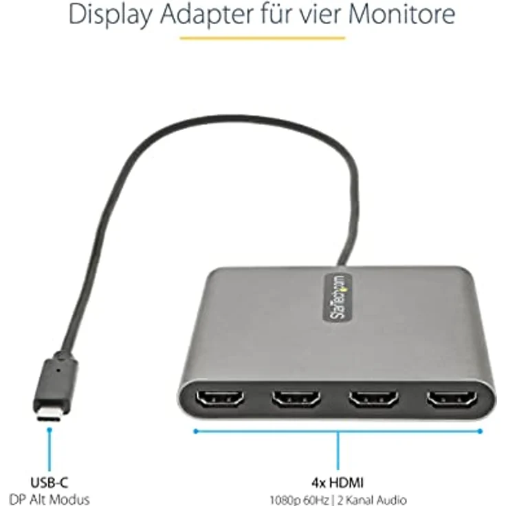 StarTech.com USB-C auf 4x HDMI Adapter - Externe Video- und Grafikkarte - USB Type-C auf Quad HDMI Display Adapter Dongle - 1080p 60Hz - Multi Monitor Splitter - Windows (USBC2HD4) – Bild 3