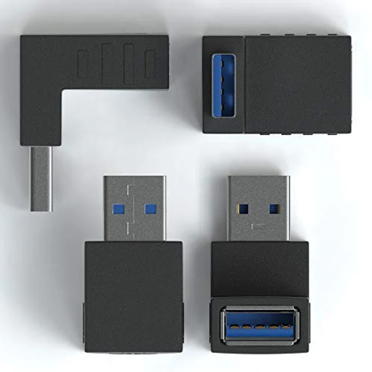 JAMEGA - USB 3.0 Winkel Adapter 90° Grad Winkeladapter | USB A Stecker zu USB A Buchse USB Winkelstecker Kupplung - Kompatibel mit Allen USB Kabeln – Bild 4
