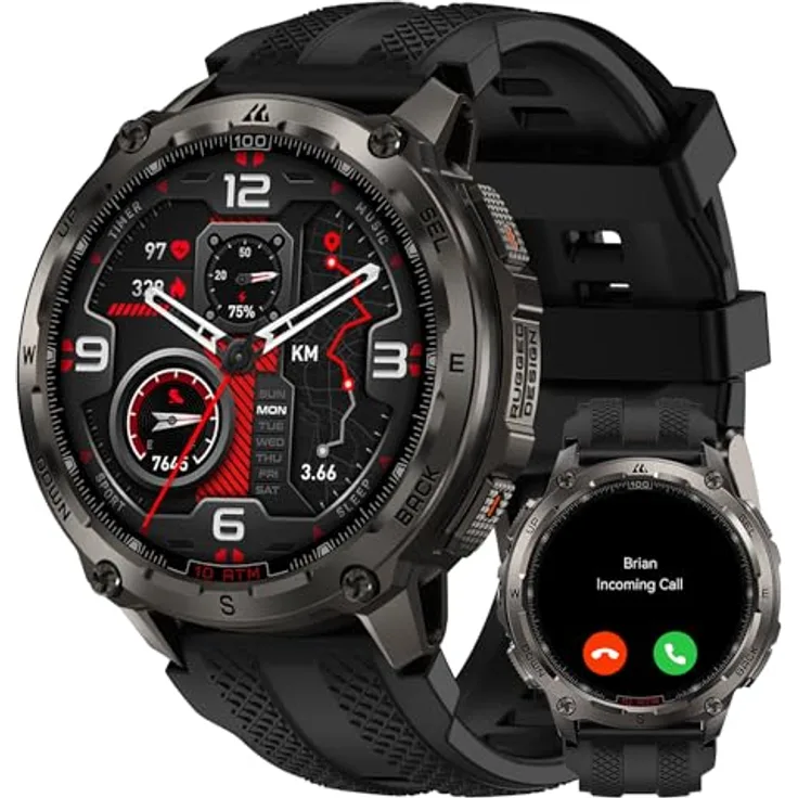 KOSPET Tank T4 GPS Smartwatch Herren, Edelstahl, 6 Satelliten-System, 10ATM wasserdicht (45 m Tauchen), 50 Tage Akku, Bluetooth-Anrufe, 24/7 Herzfrequenzmonitor