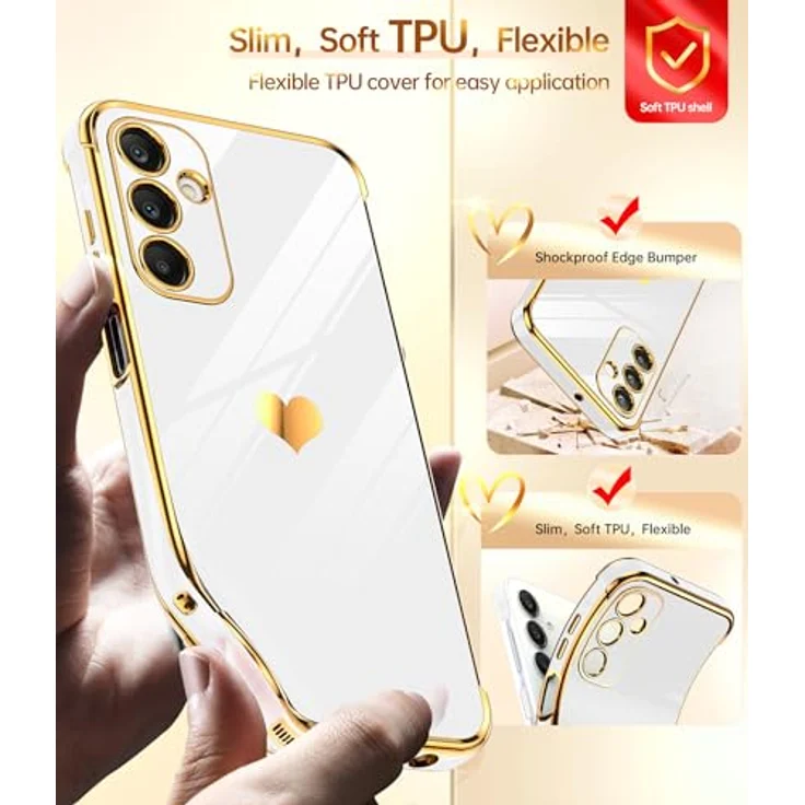 LeYi Hülle für Samsung Galaxy A25 5G, Cute Herz Muster, TPU Silikon, stoßfest, kratzfest, mit 2 Schutzfolien, weiß – Bild 3