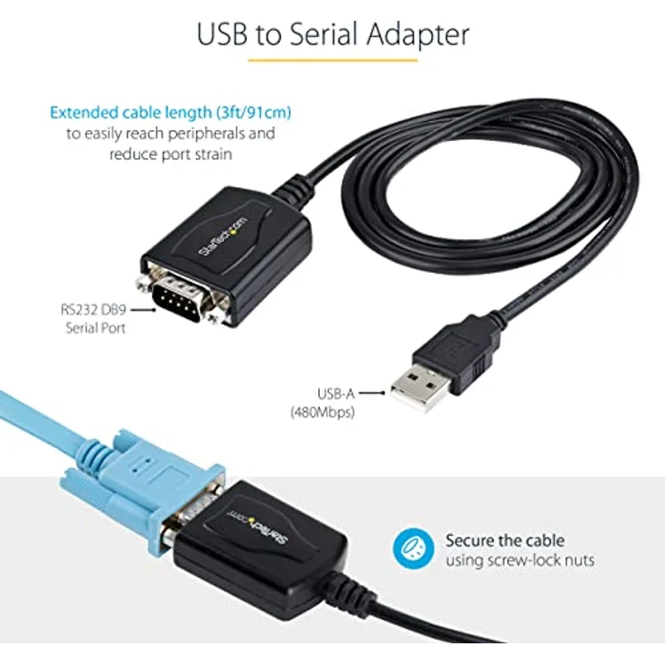 StarTech.com 3Ft (1M) USB zu Seriell Kabel mit COM-Port-Retention, DB9, Prolific PL2303 Chipset, für RS232 Geräte, kompatibel mit Windows, macOS und Linux – Bild 3