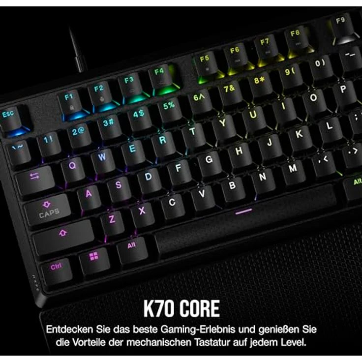 Corsair K70 CORE RGB Mechanische Gaming-Tastatur Mit Handballenauflage - Vorgeschmierte MLX Red Linear Keyswitches - Schalldämpfung - iCUE-Kompatibel - QWERTZ DE Layout - Schwarz – Bild 2