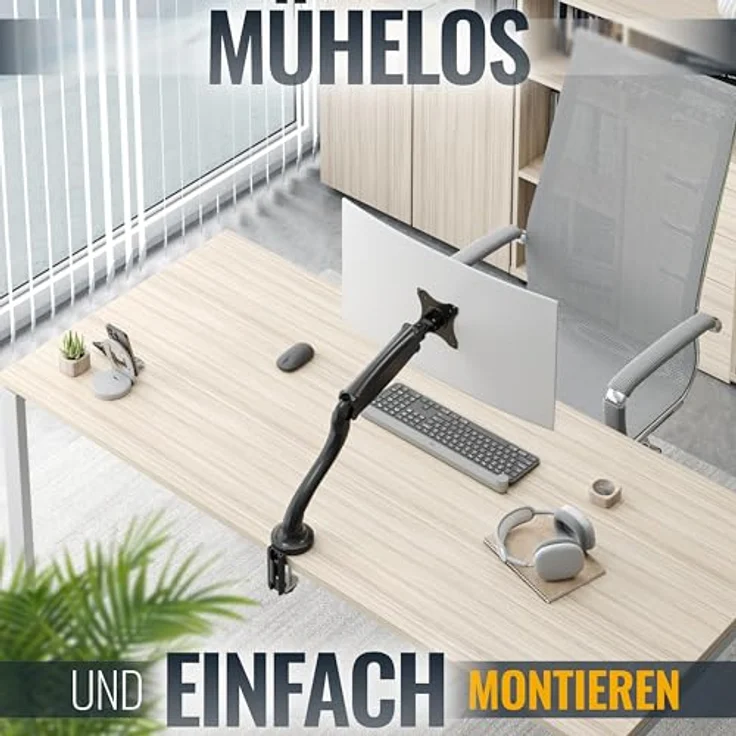 RICOO Monitor Tischhalterung für Monitore Monitorhalterung TS6511 Gasfeder Monitorständer Schwenkbar Neigbar Höhenverstellbar Schreibtisch Bildschirmständer Tisch Ständer Monitorhalterungen VESA 75x75 100x100 / Schwarz – Bild 3