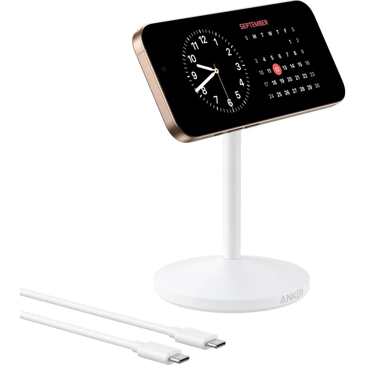 Anker MagGo Stand Qi2 360, 15W Kabelloses Ladegerät für iPhone 16/15/14/13/12, Weiß