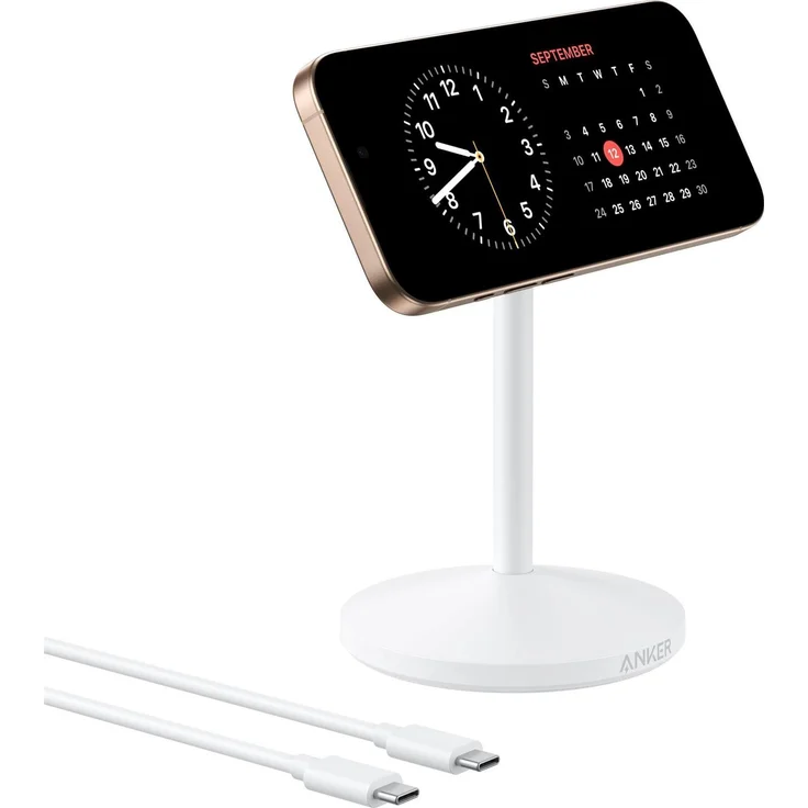 Anker MagGo Stand Qi2 360, 15W Kabelloses Ladegerät für iPhone 16/15/14/13/12, Weiß – Bild 1