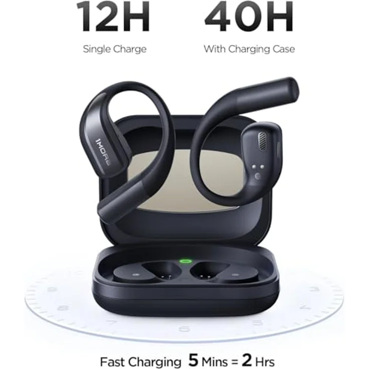 1MORE S70 Open Ear Kopfhörer Bluetooth 5.3, Kabellose Ohrhörer mit 4 Mikrofon, Bass Mehr+, 40H Akku, Schnellaufladung, Balance AIR+ Ohrbügel, IPX5, Anruf Geräuschunterdrückung, Leichte Sportkopfhörer, Titan Grey – Bild 3