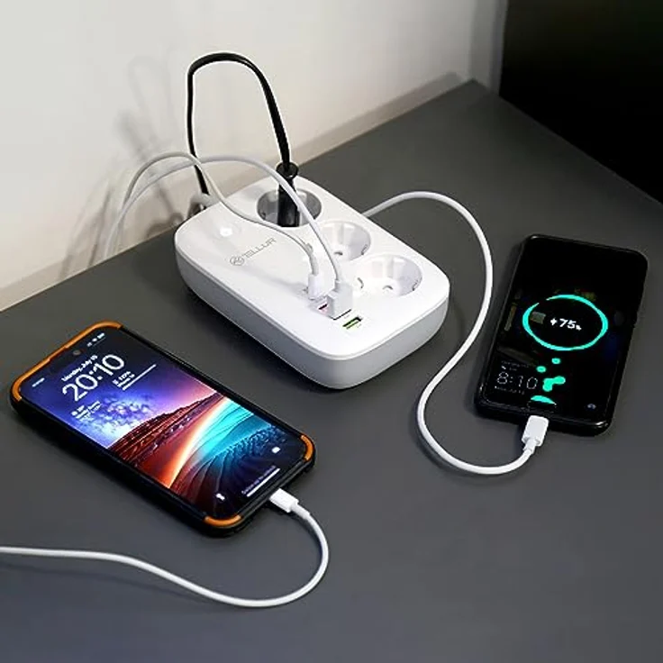 Tellur Steckdosenleiste Smart WiFi Power Strip 3 Outlets PD30W QC18W 2xUSB 2.4A 2500W 10A 2m – Bild 3