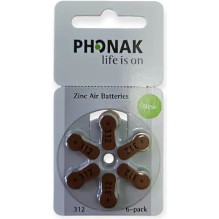 Phonak Hörgerätebatterien 312 PR41, 60er Pack mit 10x6er Blister, quecksilberfrei und langlebig, braun