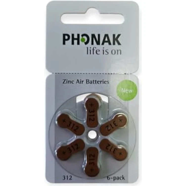 Phonak Hörgerätebatterien 312 PR41, 60er Pack mit 10x6er Blister, quecksilberfrei und langlebig, braun – Bild 1