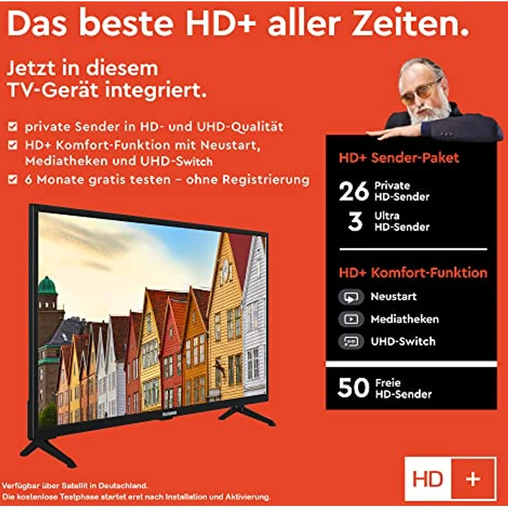 TELEFUNKEN XF32SN550SD 32 Zoll Fernseher/Smart TV (Full HD, HDR, Triple-Tuner, DVD-Player) - Inkl. 6 Monate HD+ [2023], Schwarz – Bild 2
