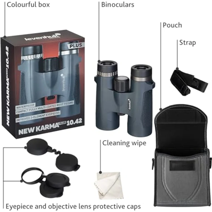 Levenhuk New Karma PLUS 10x42, robustes Outdoor-Fernglas mit 10-facher Vergrößerung, wasserdicht und beschlagfrei, schwarz – Bild 2