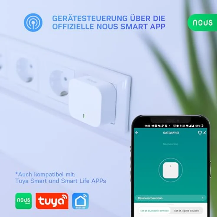 Nous Smart Home Gateway E1 ZigBee, Smart Home Hub mit Sprachsteuerung, Weiss – Bild 6