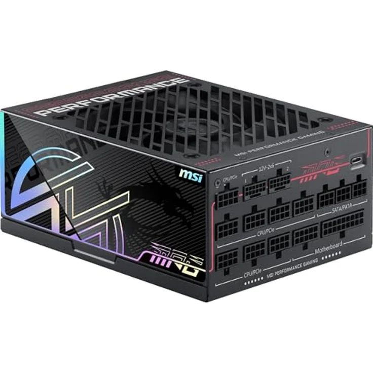 MSI MPG Ai1300TS PCIE5 PC-Netzteil, 1300 W, 80 Plus Titanium, ATX 3.1, kompatibel mit PCIe 5.1, zwei native 12V-2x6 Anschlüsse, geflochtene Kabel – Bild 1