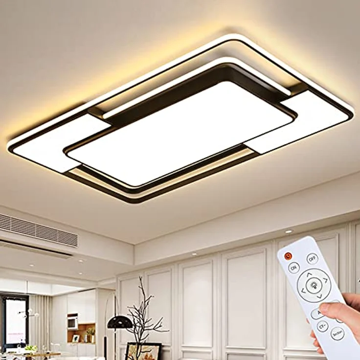 Natsen 150W LED Deckenleuchte Deckenlampe, dimmbar mit Fernbedienung, Moderne Lampe für Wohnzimmer Schlafzimmer Büro, Rechteckig Schwarz – Bild 1