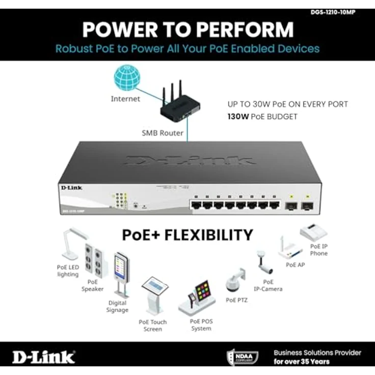 D-Link DGS-1210-10MP gemanaged L2-L3 Gigabit Ethernet (10-100-1000) Energie Über Ethernet (PoE) Unterstützung Schwarz Netzwerk-Switch, DGS-1210-10MP – Bild 6