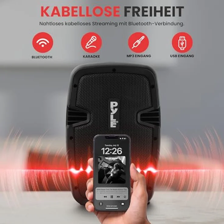Pyle PA Anlage mit 2x Aktiv- und Passivlautsprechern, Bluetooth Musikbox mit 700 Watt Leistung, inkl. Mikrofon, 2 Boxenständer & Fernbedienung – Bild 4