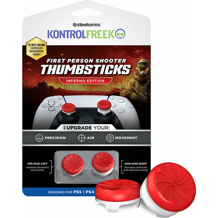 SteelSeries KontrolFreek FPS Inferno Joystick Griffe, ergonomisches Zubehör für PS4 und PS5, rot und weiß