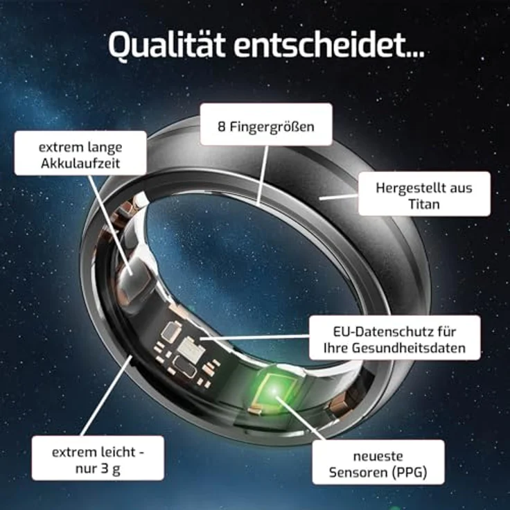 Nextring Smart Ring, Silber-Matt, Ringgröße 11mm, wasserdicht, kompatibel mit Android und iOS, Akkulaufzeit bis zu 10 Tage – Bild 3