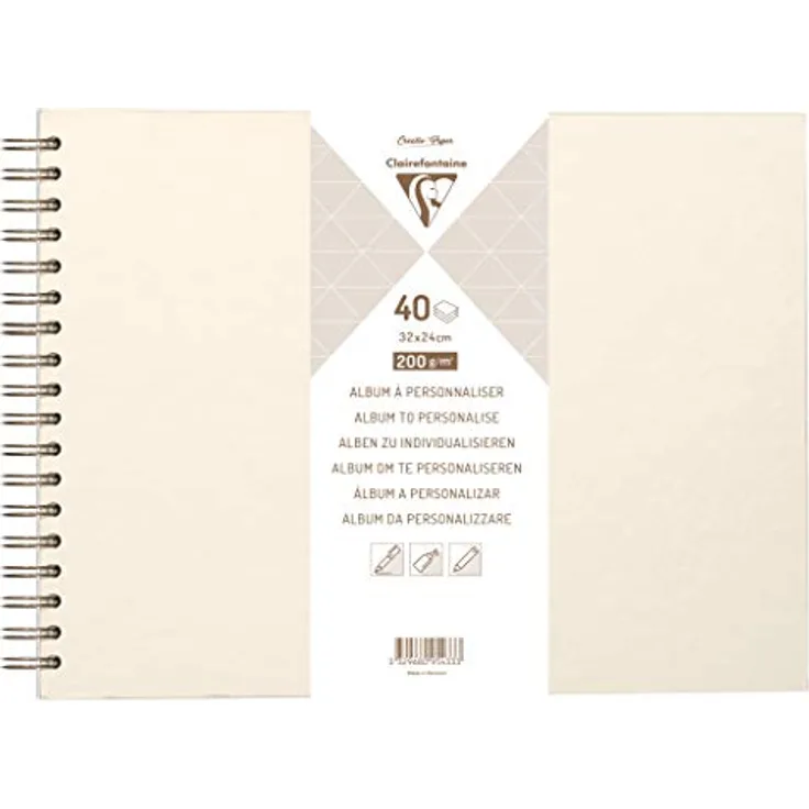Clairefontaine 95434C, DIY Fotoalbum zum Personalisieren, 40 Blätter weiß 200g, 27x20 cm, Hardcover Elfenbeinperlmutt, 1 Stück