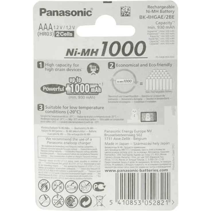 Panasonic High Capacity, Akku Ni-MH 1000, AAA Micro, 2er Pack, min. 930 mAh, Hochkapazitäts-Akku mit extrastarker Leistung – Bild 2