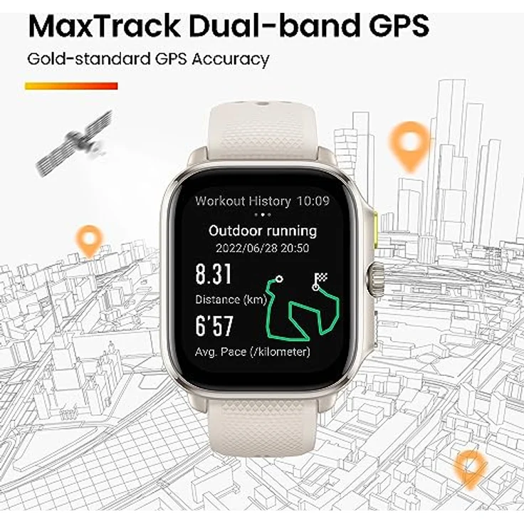 Amazfit Cheetah Lauf-Smartwatch mit Dual-Band-GPS, Routennavigation und Offline-Karten, Trainingsvorlage, Herzfrequenzmesser, integrierter Alexa, 8 Tage Akkulaufzeit für Männer und Frauen-Quadratisch – Bild 4