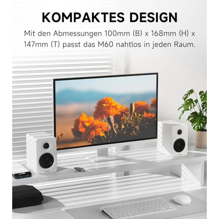 Edifier M60 Multimedia-Lautsprecher Bluetooth 5.3, 66W RMS, Hi-Res Audio & Hi-Res Wireless Audio, LDAC, 3" Mittelbass & 1" Hochtöner, USB-C & Aux-Eingänge, Kompakter Desktop Lautsprecher - Weiß – Bild 2