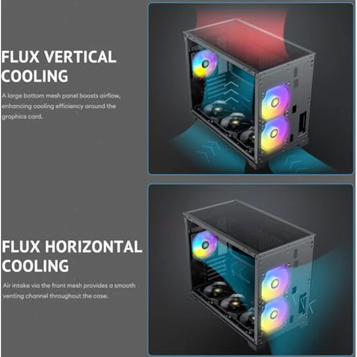 Antec FLUX M, ATX/Micro-ATX/ITX Midi Tower PC Gehäuse mit gehärtetem Glas und RGB-Beleuchtung, schwarz – Bild 6