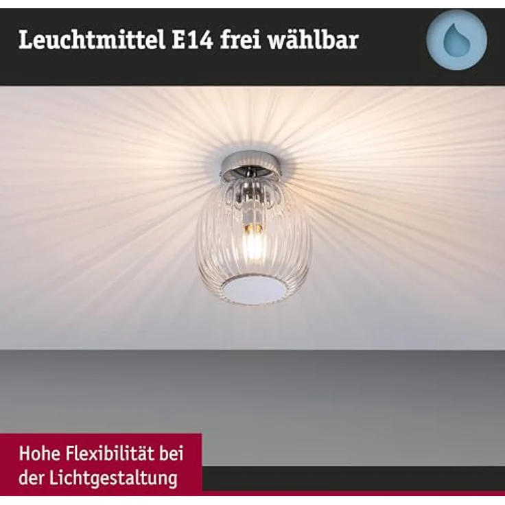 Paulmann 71141 Selection Bathroom Deckenleuchte Ruya IP44 E14 230V max. 20W Glas, Chrom Wand-/Deckenleuchte, Badbeleuchtung – Bild 4