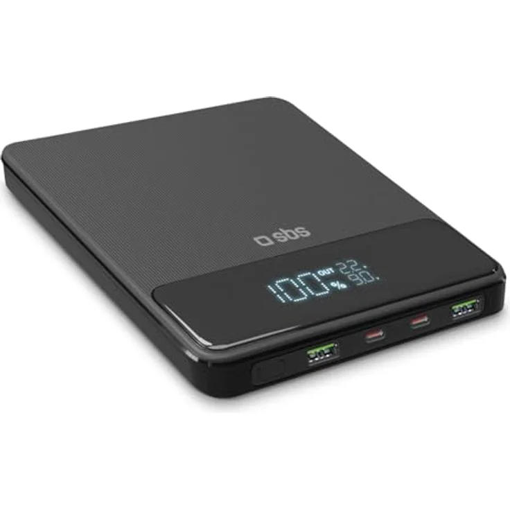 SBS PowerBank Laptop 20K Slim, 20.000 mAh, 100 W, USB-C & USB-A, Adaptive Fast Charge mit LCD-Display, tragbar für Laptops, Smartphones und Tablets – Bild 1