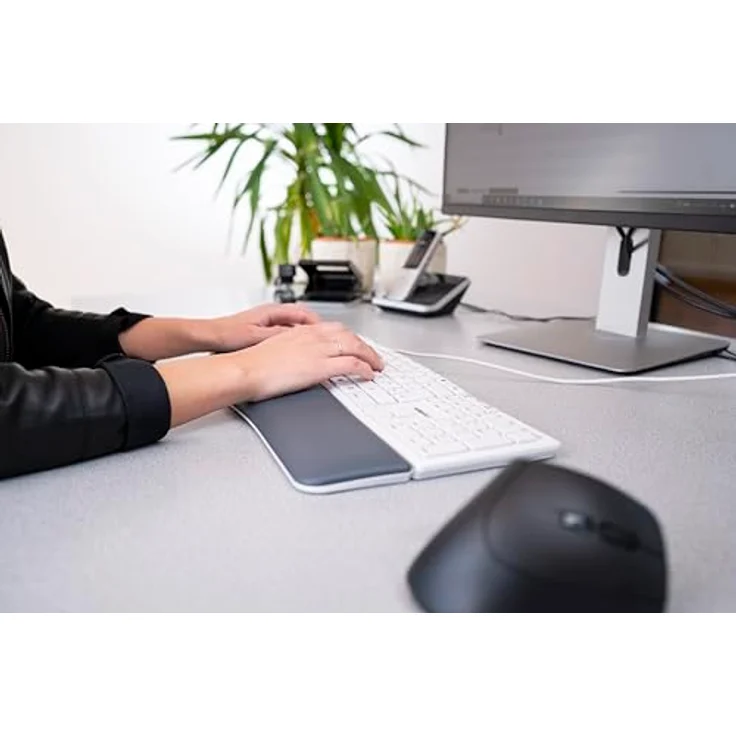 CHERRY KC 4500 Ergo, ergonomische Tastatur, Deutsches Layout (QWERTZ), kabelgebunden, gepolsterte Handballenauflage mit Memory-Schaum, geschwungenes Tastenfeld, weiß-grau – Bild 5