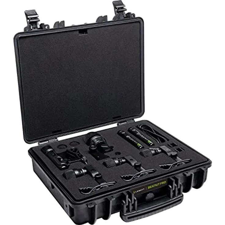 Drum Mikrofon Set BEATKIT Pro mit 7 XLR Mikrofonen – Dynamisch & Kondensator inkl. 1x Kick Drum Mikro mit Dynamischer & Kondensatorkapsel in einem Gehäuse 1x Snare Mikro 3X Tom Mikro & 2X Overheads