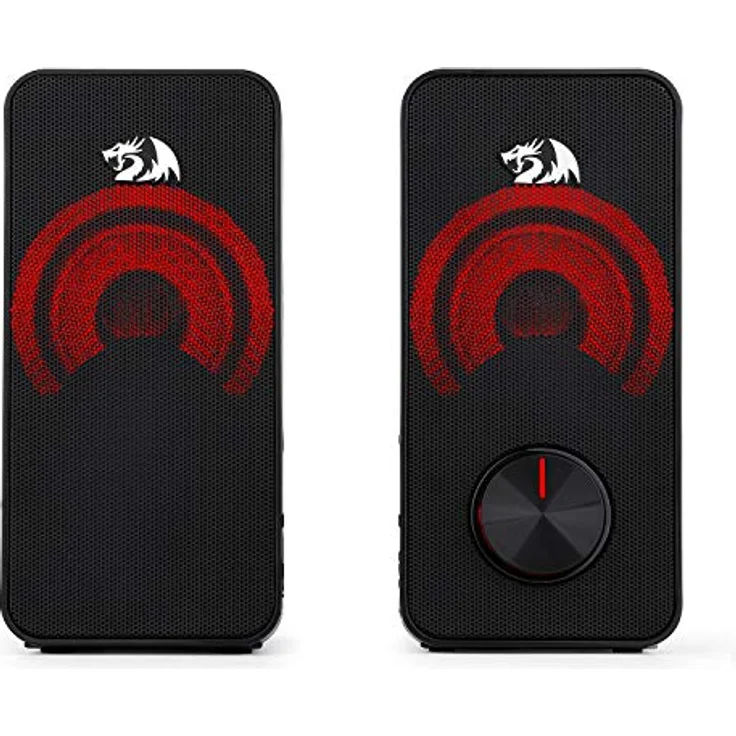 Redragon Stereo-Lautsprecher 2.0 Stentor (GS500) 2 x 5 W für Computer mit Hintergrundbeleuchtung, Rot, Stromversorgung über USB & 3,5 mm Klinkenstecker, Schwarz – Bild 2